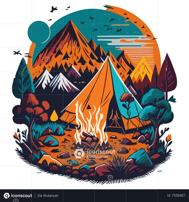 Camping et voyages en vacances  Illustration