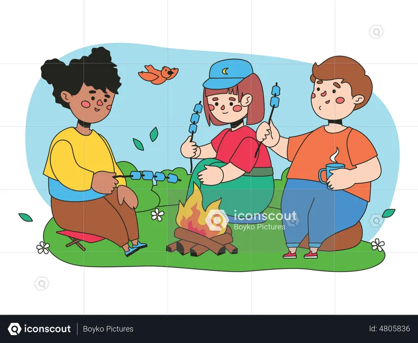 Crianças acampando  Ilustração
