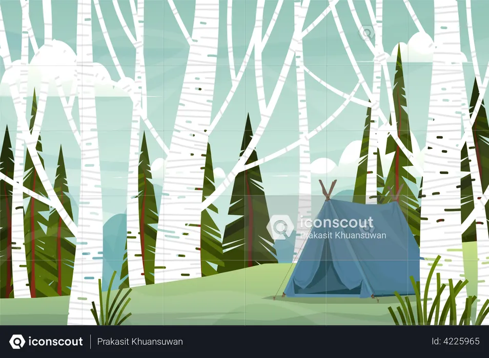 Camping tent in natural park  Illustration