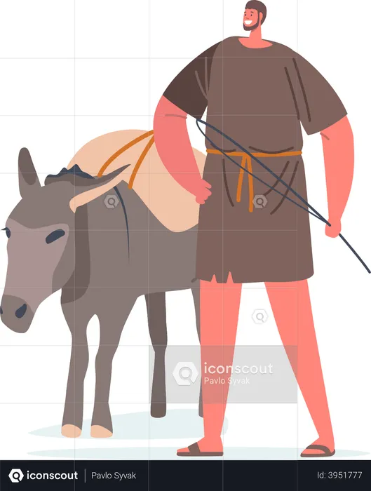 Homem camponês com burro  Ilustração