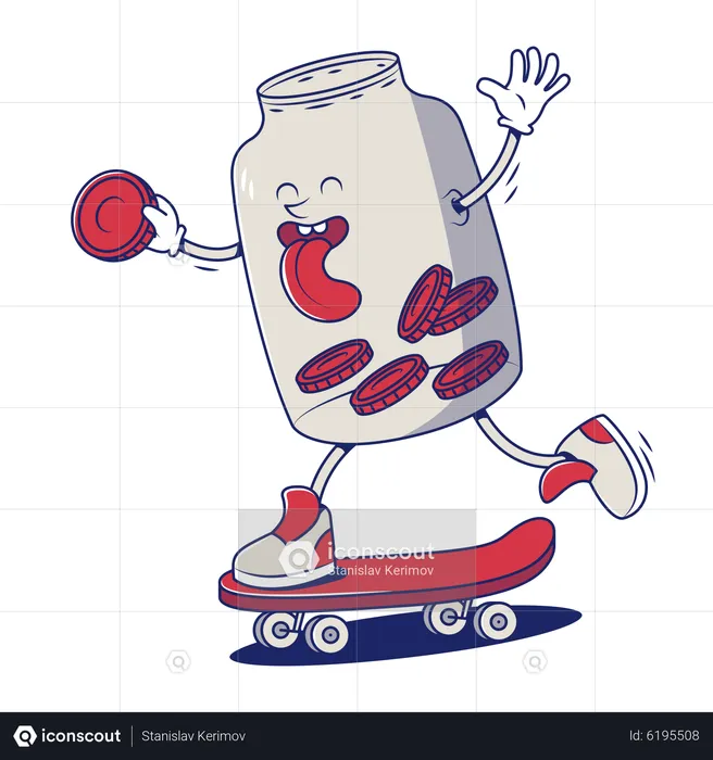 Can On Skateboard Stacks Coins  Illustration