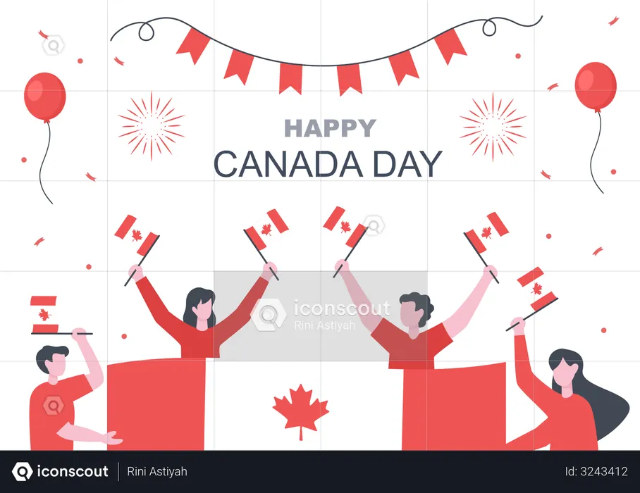 Canadian people celebrating Canada Day  Illustration
