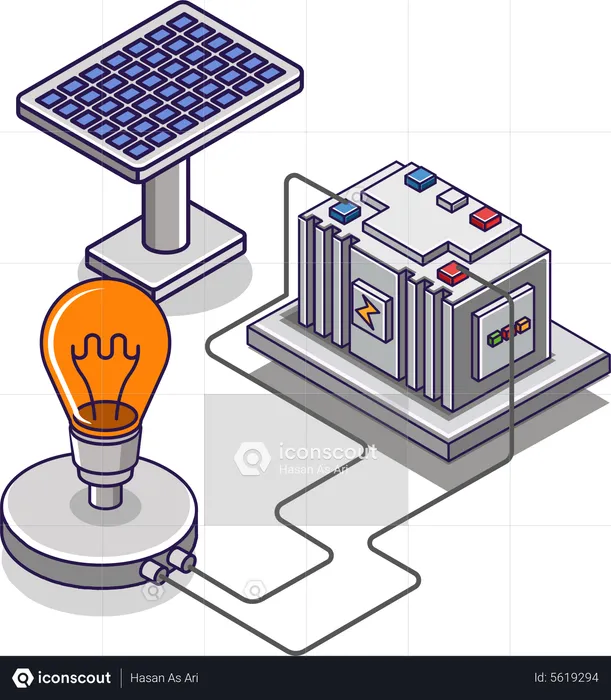 Canal de stockage d'énergie du panneau solaire vers la lampe  Illustration