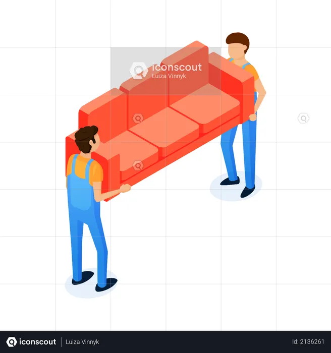 Deux travailleurs déplaçant un canapé  Illustration