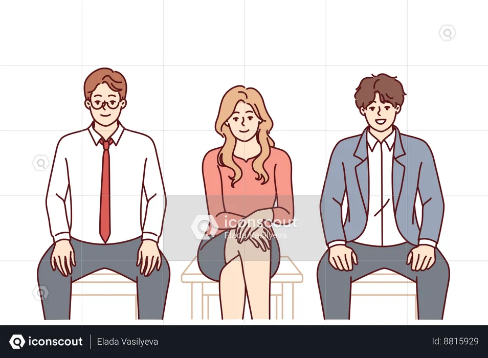Candidates are sitting in queue for their interview  Illustration