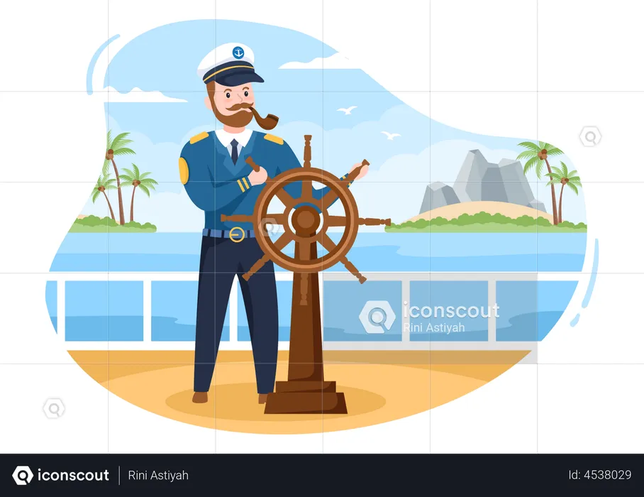 Capitaine de bateau de croisière sur un navire  Illustration