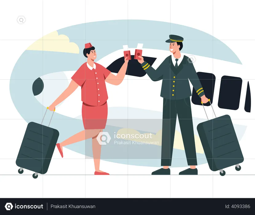 Captain and Air Hostess holding c  Illustration