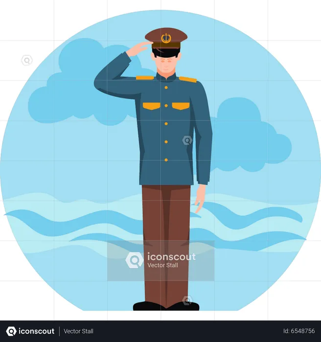 Captain stands in saluting position  Illustration