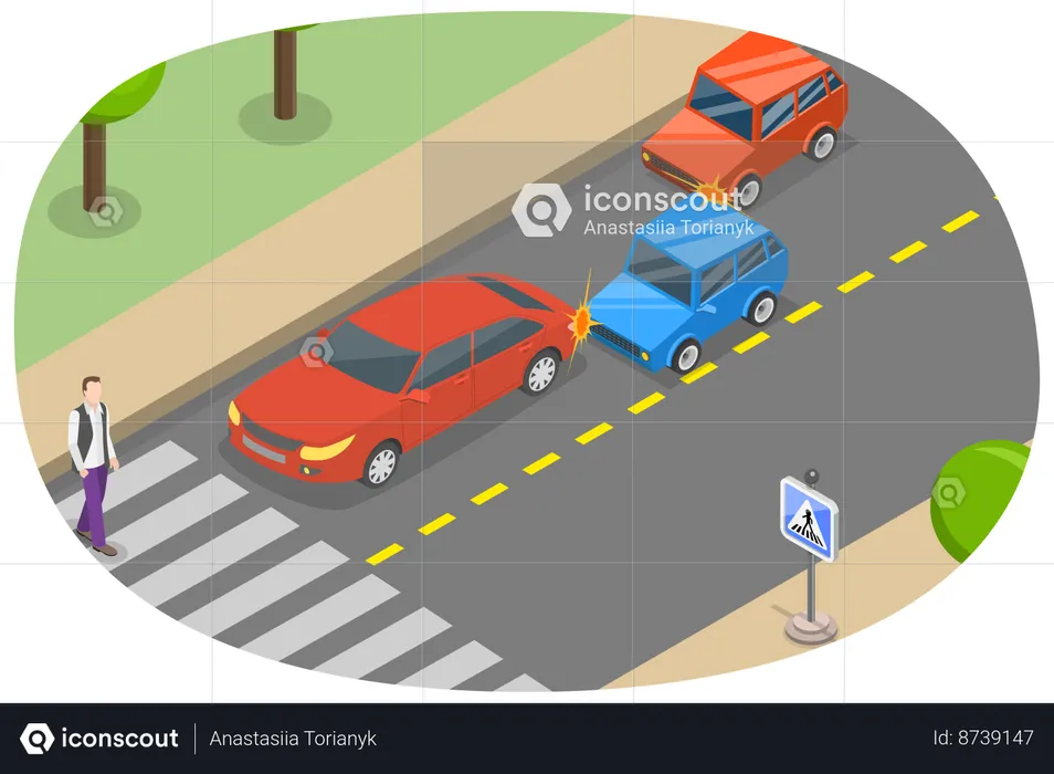 Car Accident on road  Illustration