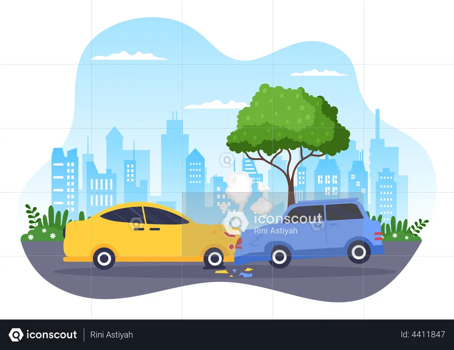 Car Accident on road  Illustration