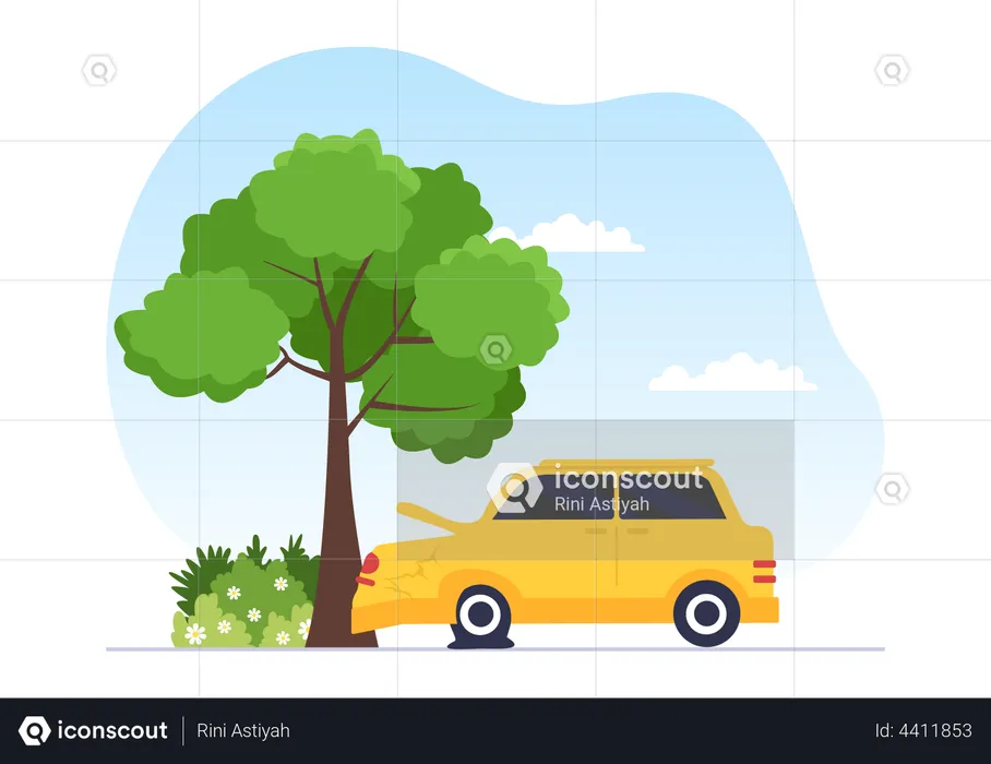 Car Accident with tree  Illustration