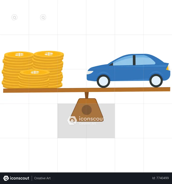 Car and stack of money on the lever  Illustration