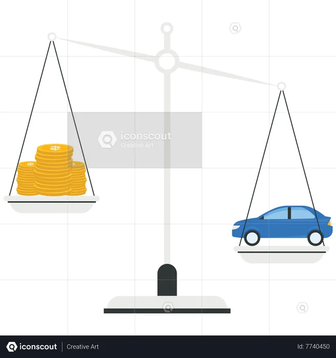 Car and stack of money on the scale  Illustration
