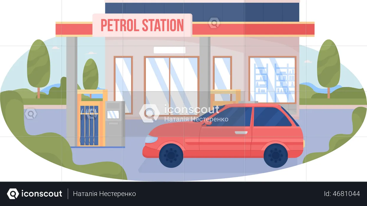 Car at city gas station  Illustration