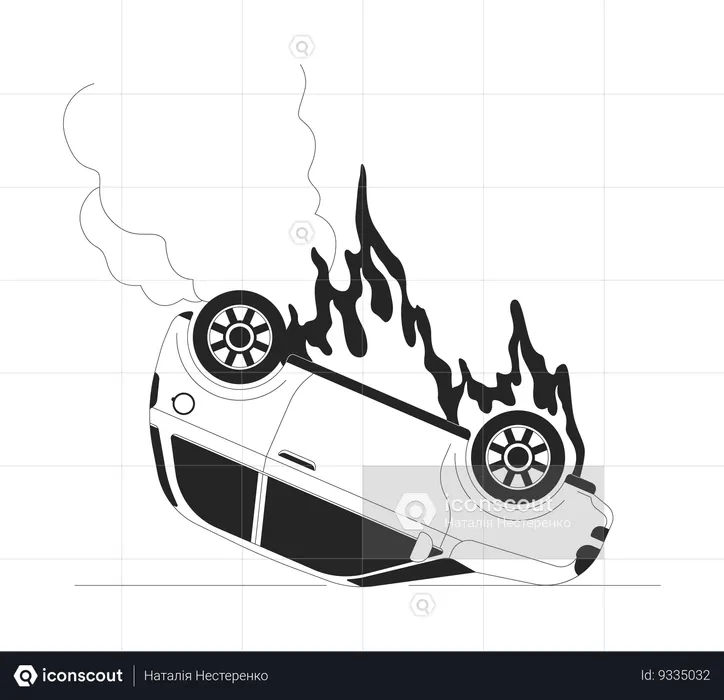 Car burning on accident  Illustration