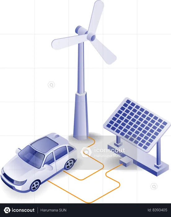 Car charger with solar panel  Illustration
