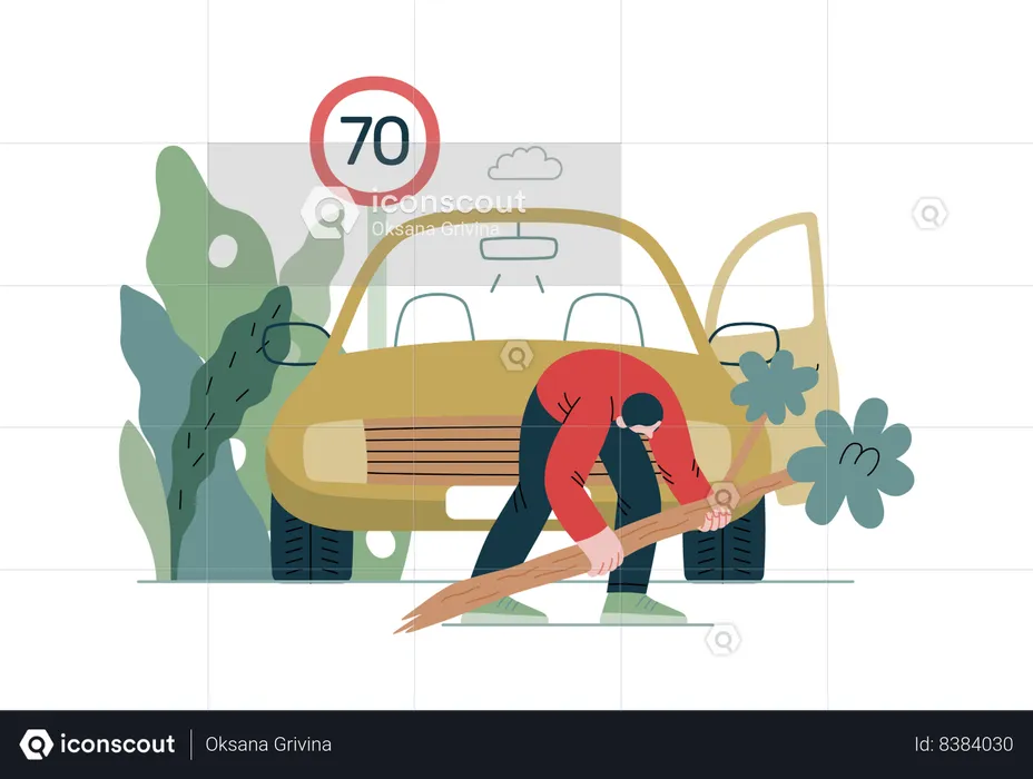 Car crashes with big tree  Illustration