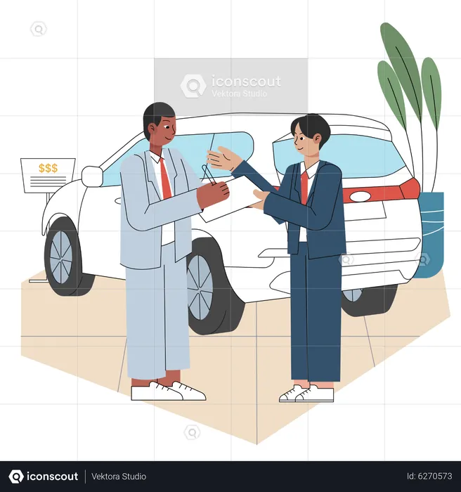 Car dealer signing contract  Illustration