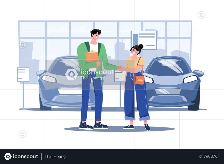 Car Dealership Seller Greeting Customer  Illustration