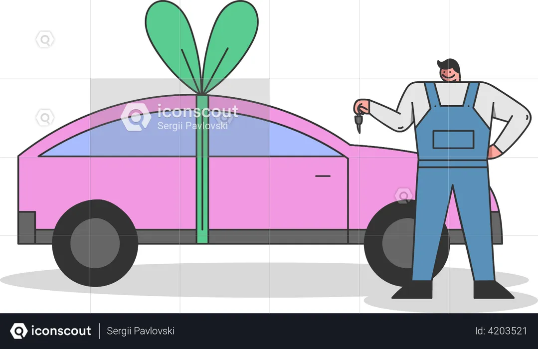Car factory worker waiting for car delivery  Illustration