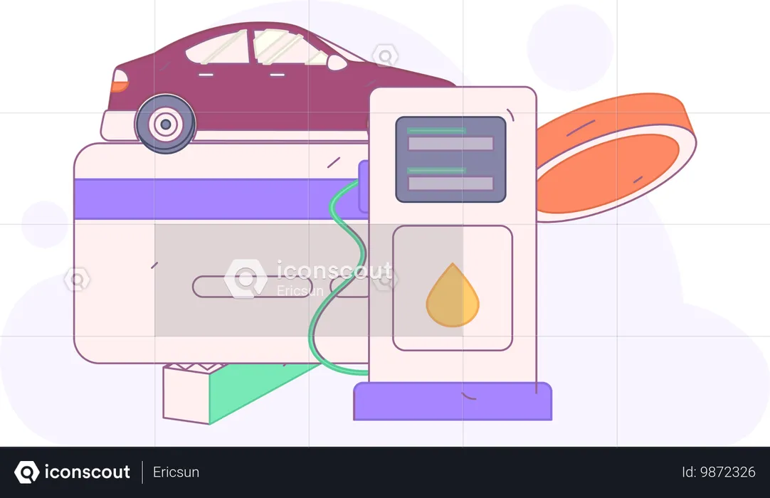 ガソリンスタンドでの自動車燃料代金支払い  イラスト