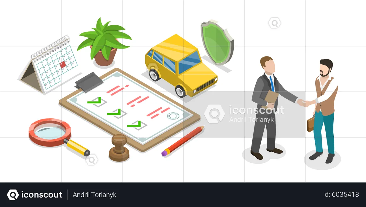 Car Insurance Agent is Shaking Hand to the Client  Illustration