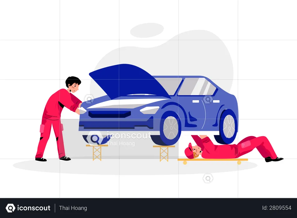Car mechanics Repairing car  Illustration