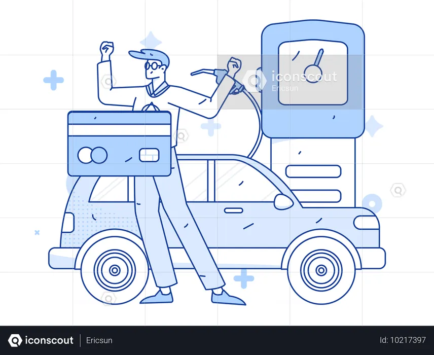 Car refueling procedure at station  Illustration