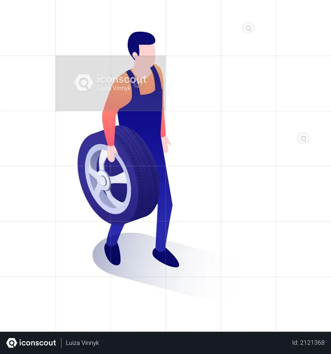 Car repairman with tire  Illustration