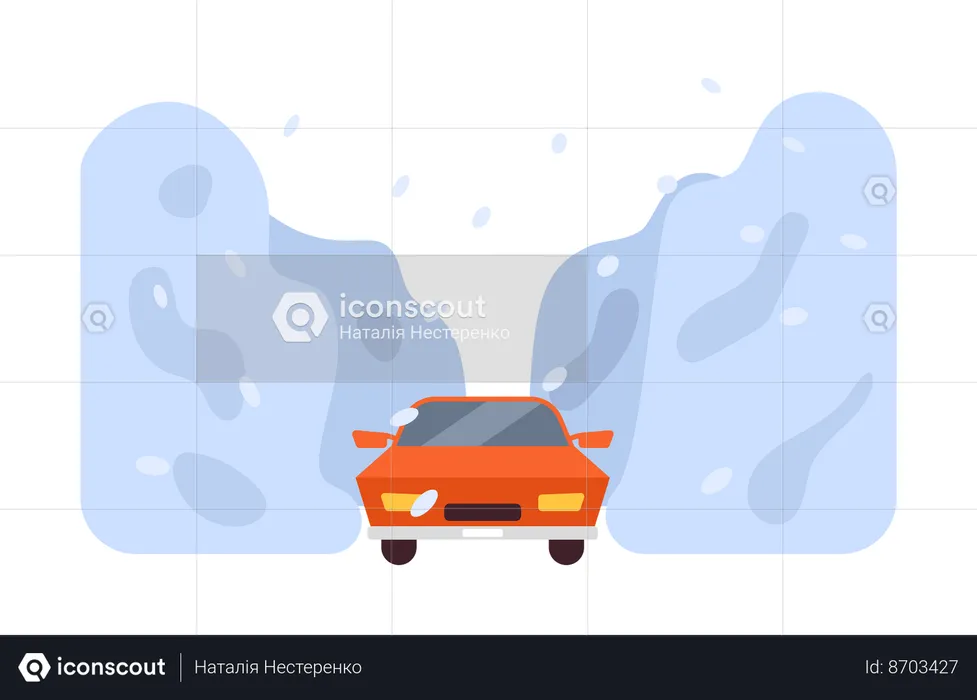 Car running in heavy snowstorm  Illustration