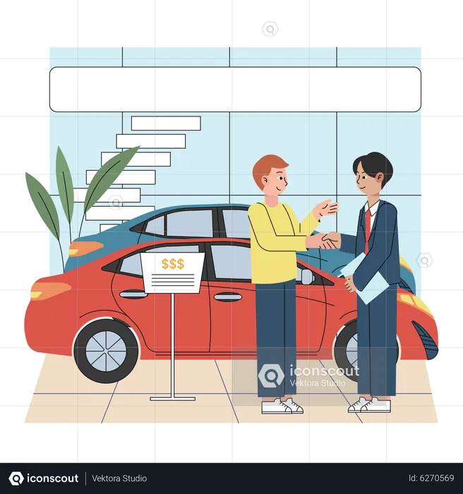 Car salesman finalizing car deal  Illustration