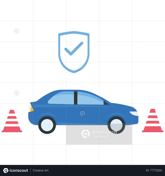 Car shield protection and traffic cone for car insurance  Illustration