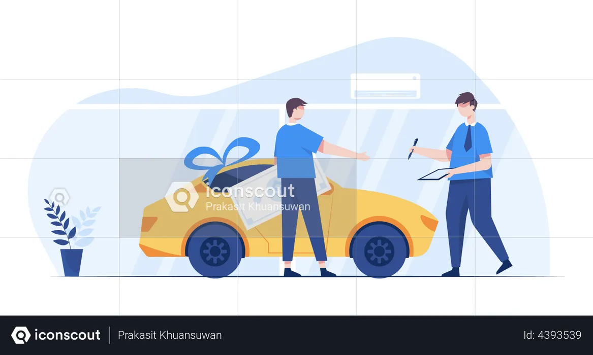 Car showroom manager dealing car  Illustration