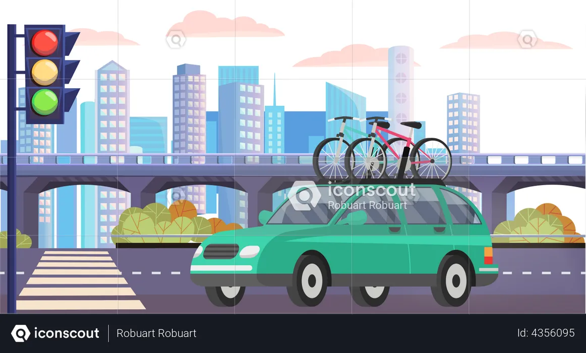 Car stopped at traffic light  Illustration