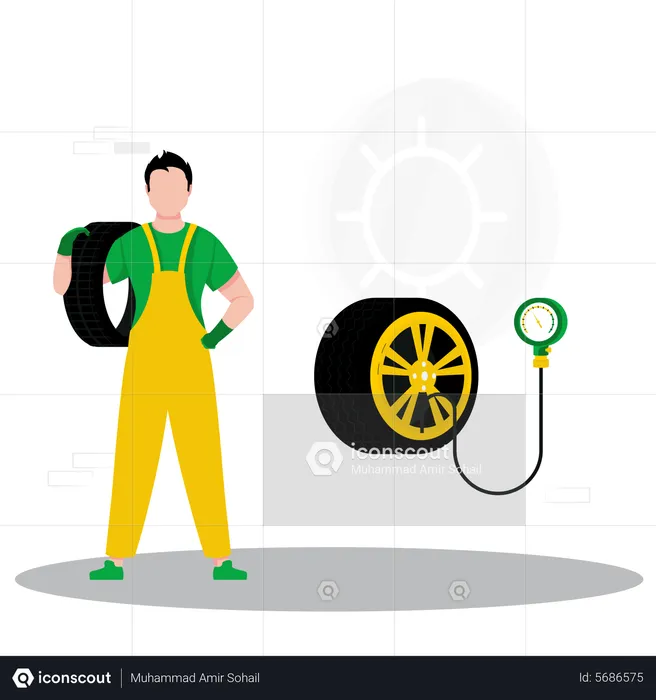Car tire repairing  Illustration