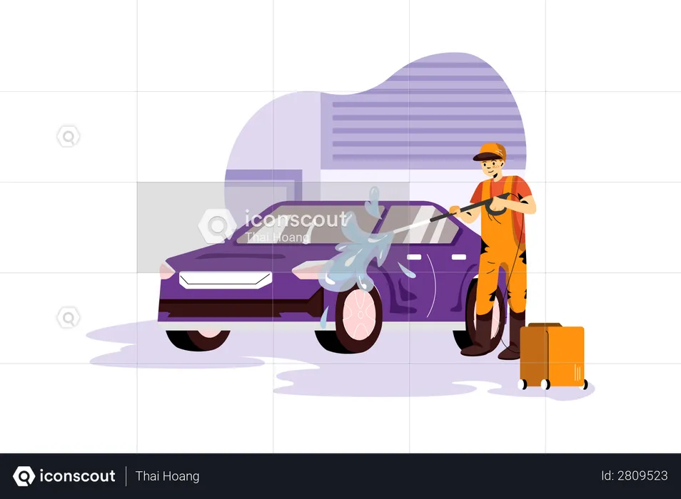 Car washing By spraying Water  Illustration