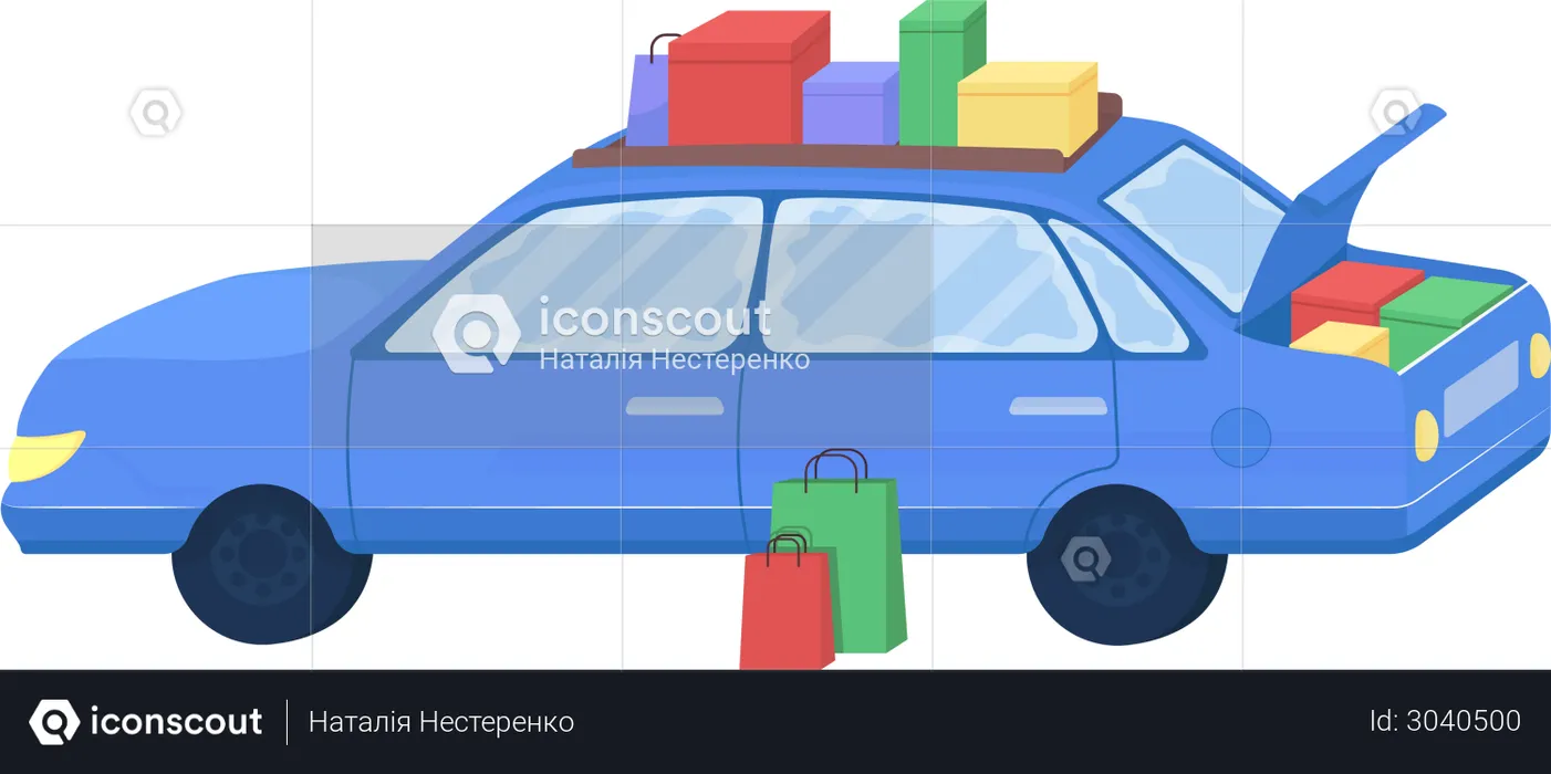 Car with purchased goods  Illustration