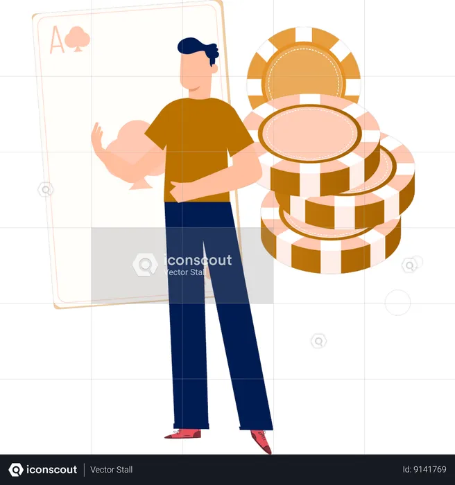 Cara contando sobre diferentes fichas de cassino  Ilustração