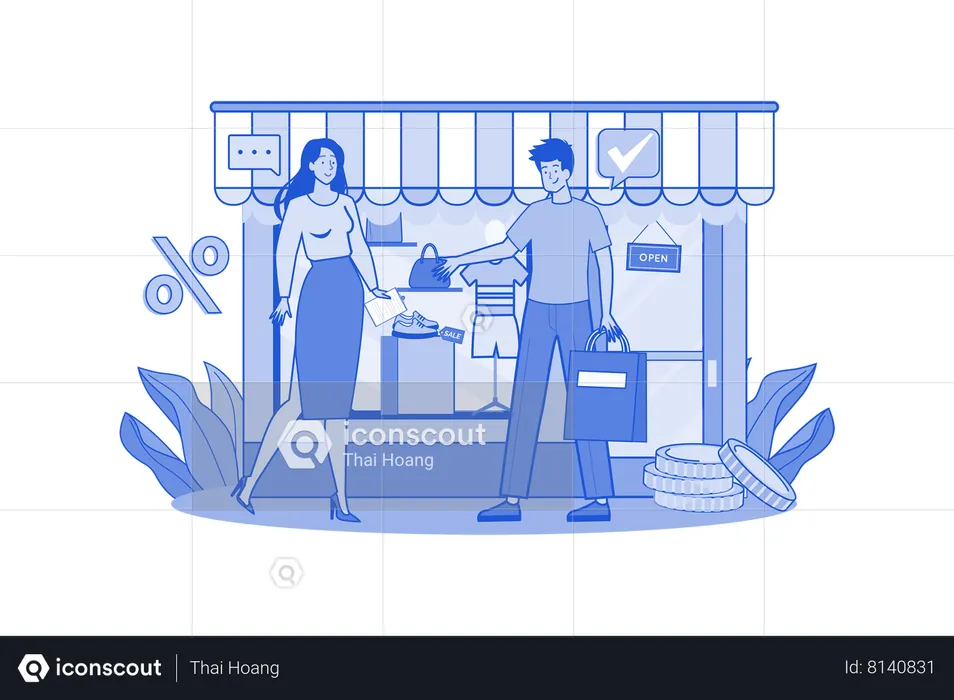 Cara escolhe coisas pela vitrine  Ilustração