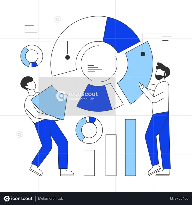 Caras trabalhando na segmentação de mercado  Ilustração