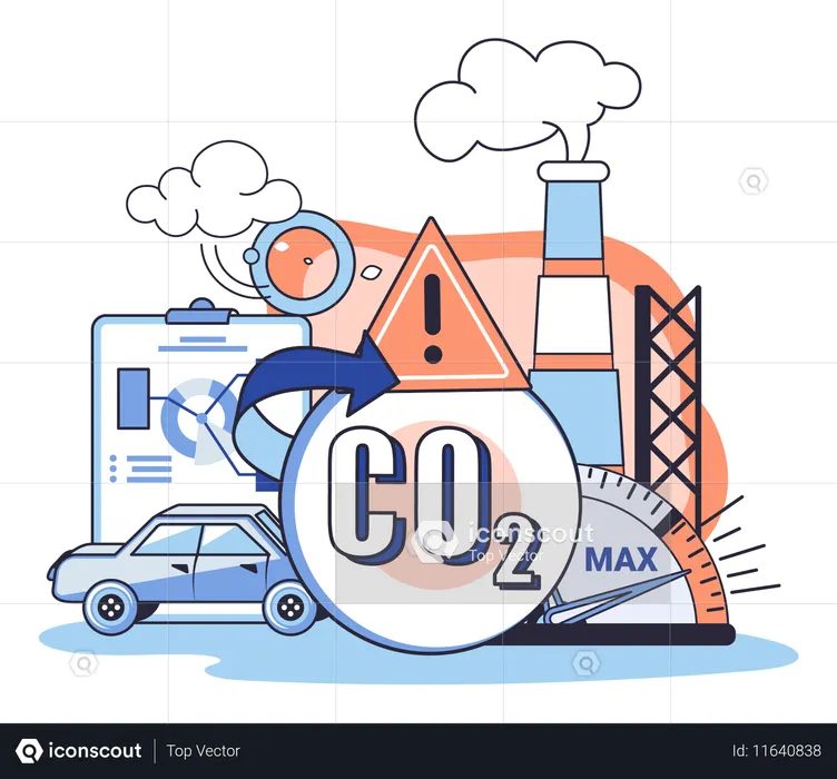 Carbon dioxide pollution level alert  Illustration