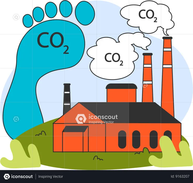 Carbon footprint and carbon pollution  Illustration