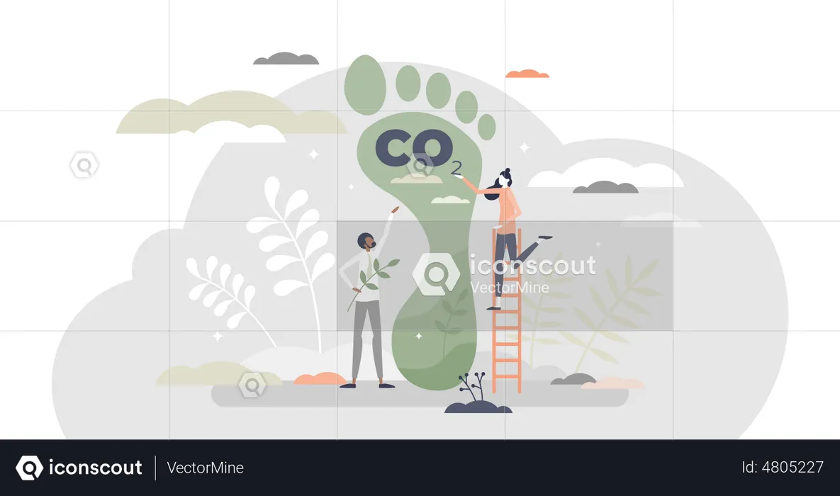 Carbon footprint as CO2 emission pollution  Illustration