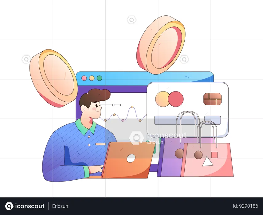 Card payment done by man for online shopping  Illustration