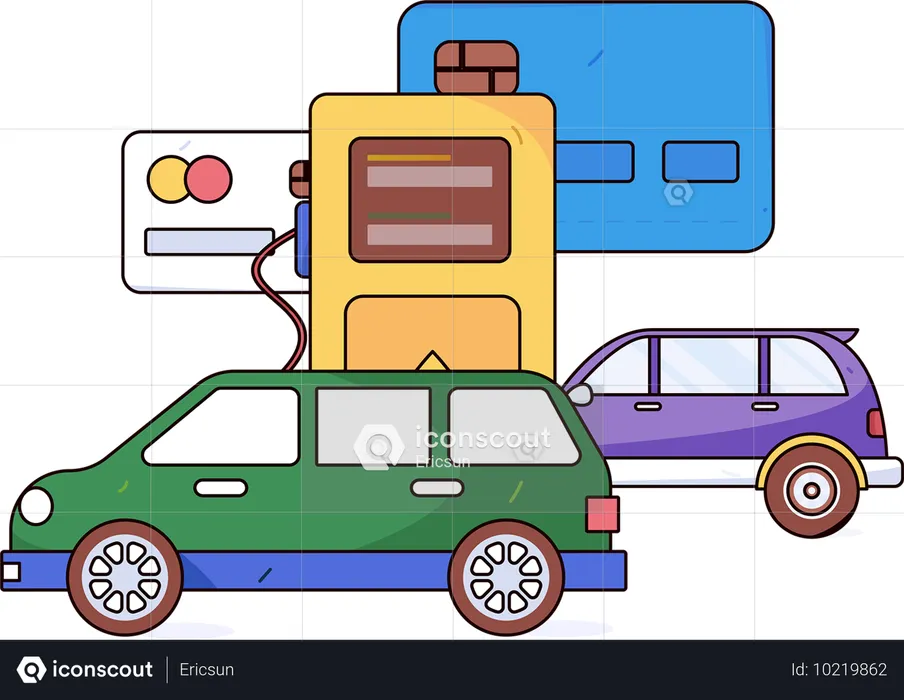 車のガソリン代をカードで支払い完了  イラスト