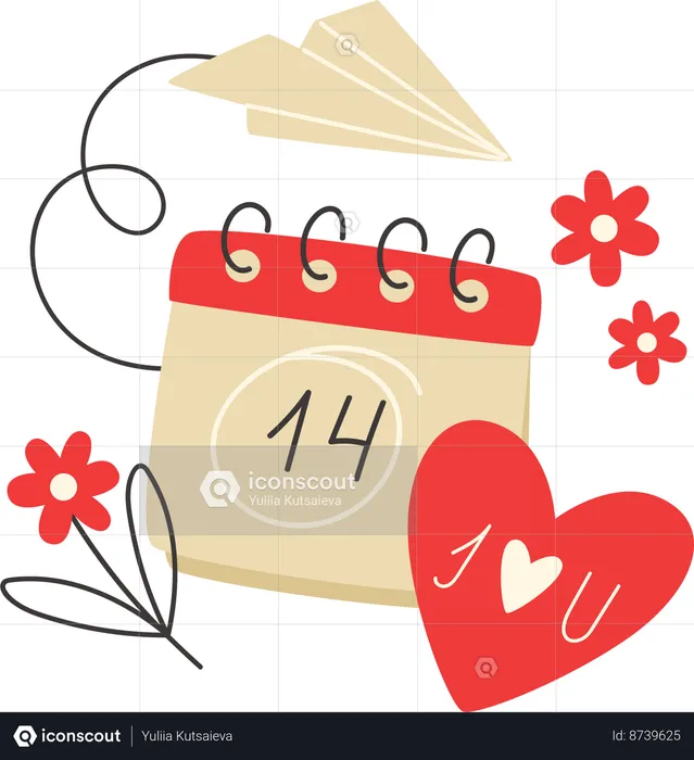 Card with calendar and heart for Valentine's Day  Illustration