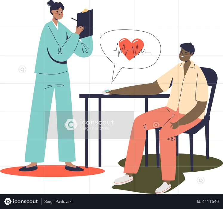 Cardiologist examining patients heart rate  Illustration