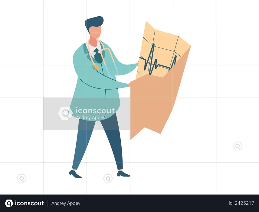 Cardiologista verificando relatório de cardiologia  Ilustração