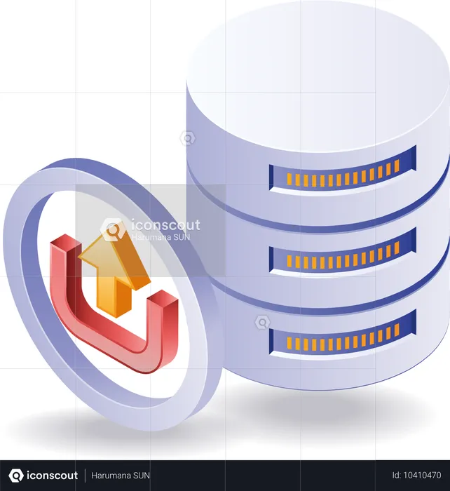 Carga de símbolo de círculo con servidor de base de datos de descarga  Ilustración