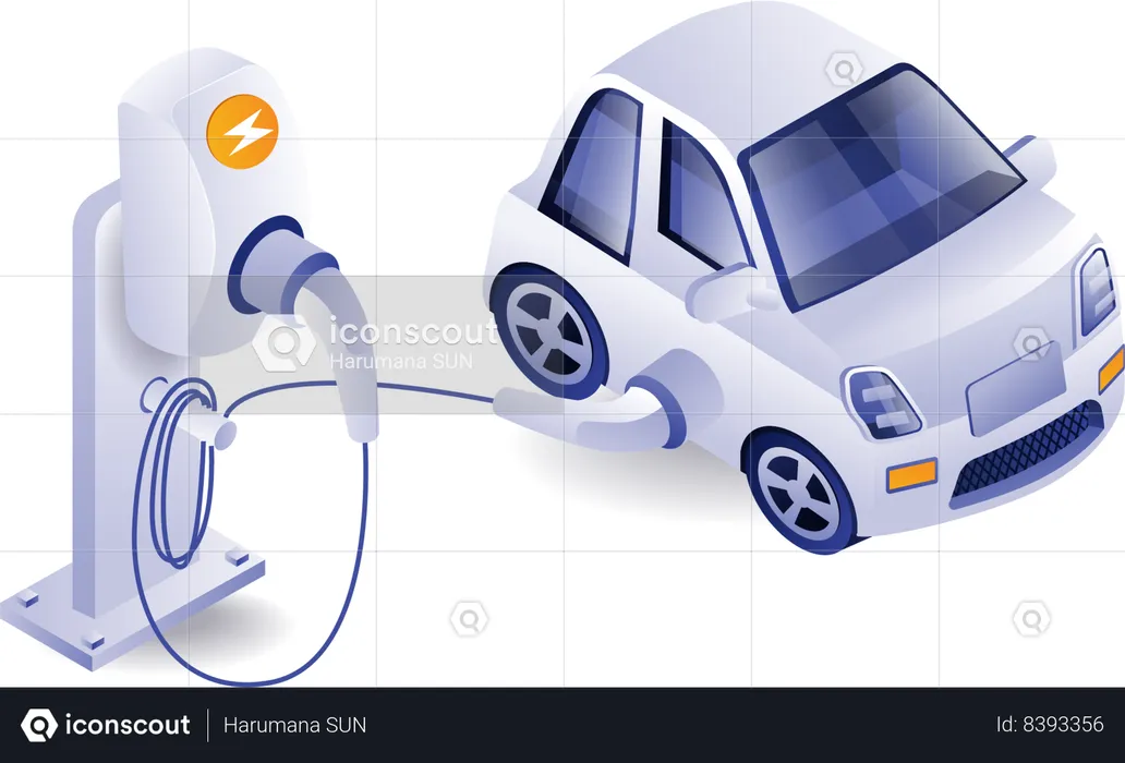 Carga de coche eléctrico  Ilustración